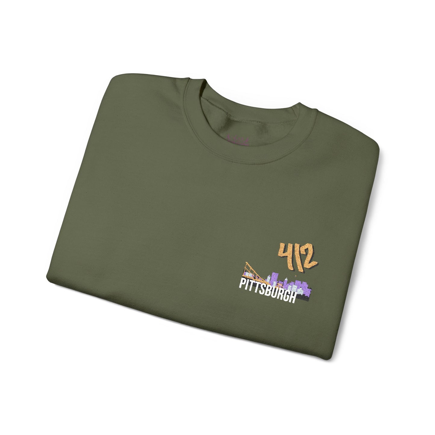 412 Embroidered Pittsburgh Skyline Crewneck Sweatshirt