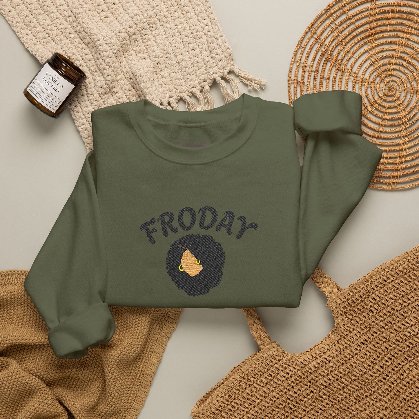 Froday Afro Embroidered Crewneck Sweatshirt
