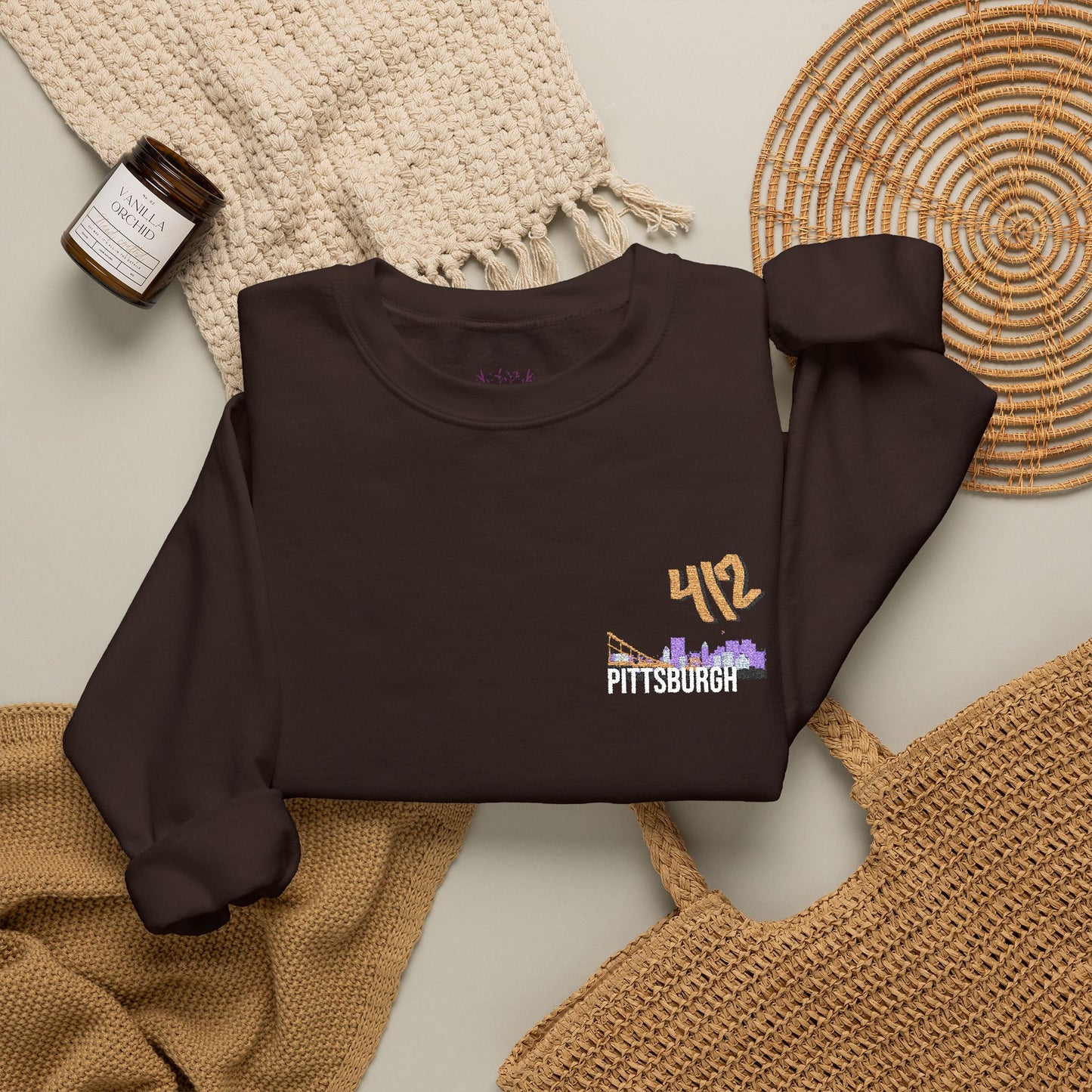412 Embroidered Pittsburgh Skyline Crewneck Sweatshirt