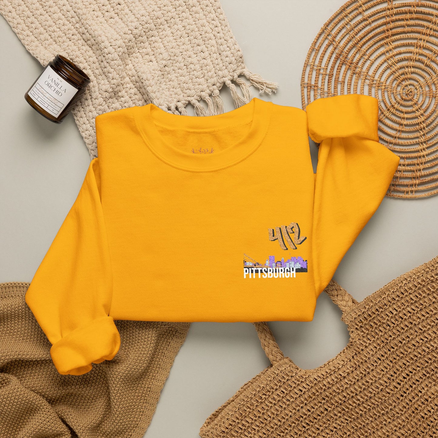 412 Embroidered Pittsburgh Skyline Crewneck Sweatshirt