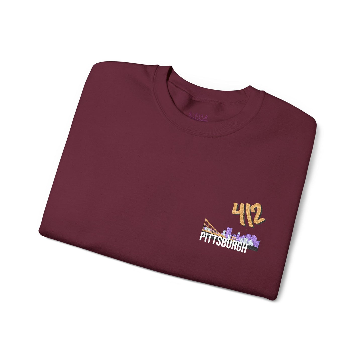 412 Embroidered Pittsburgh Skyline Crewneck Sweatshirt